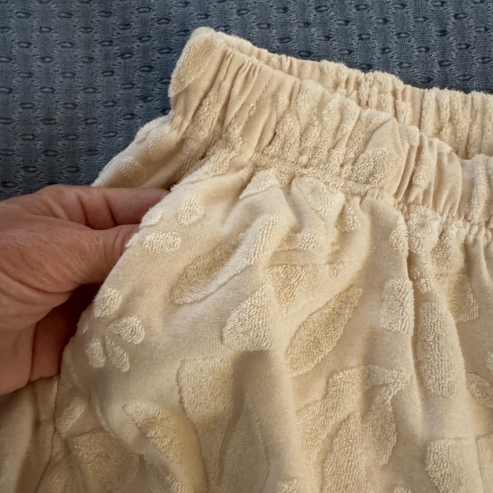 Women’s Cream Embossed Terry Shorts - Picture 2 of 8